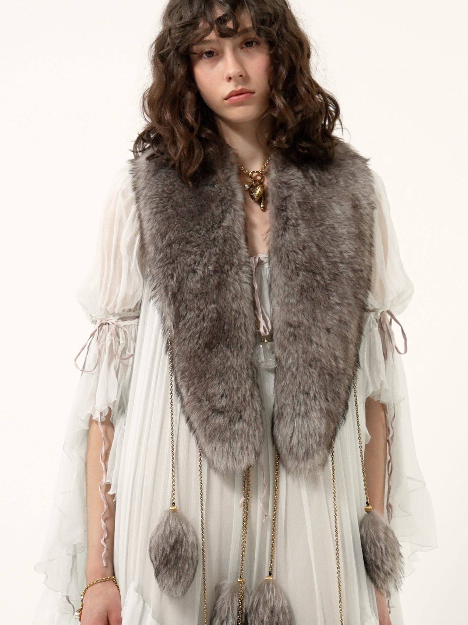 OVERSIZED LONG RUFFLED DRESS IN SILK MOUSSELINE - 5