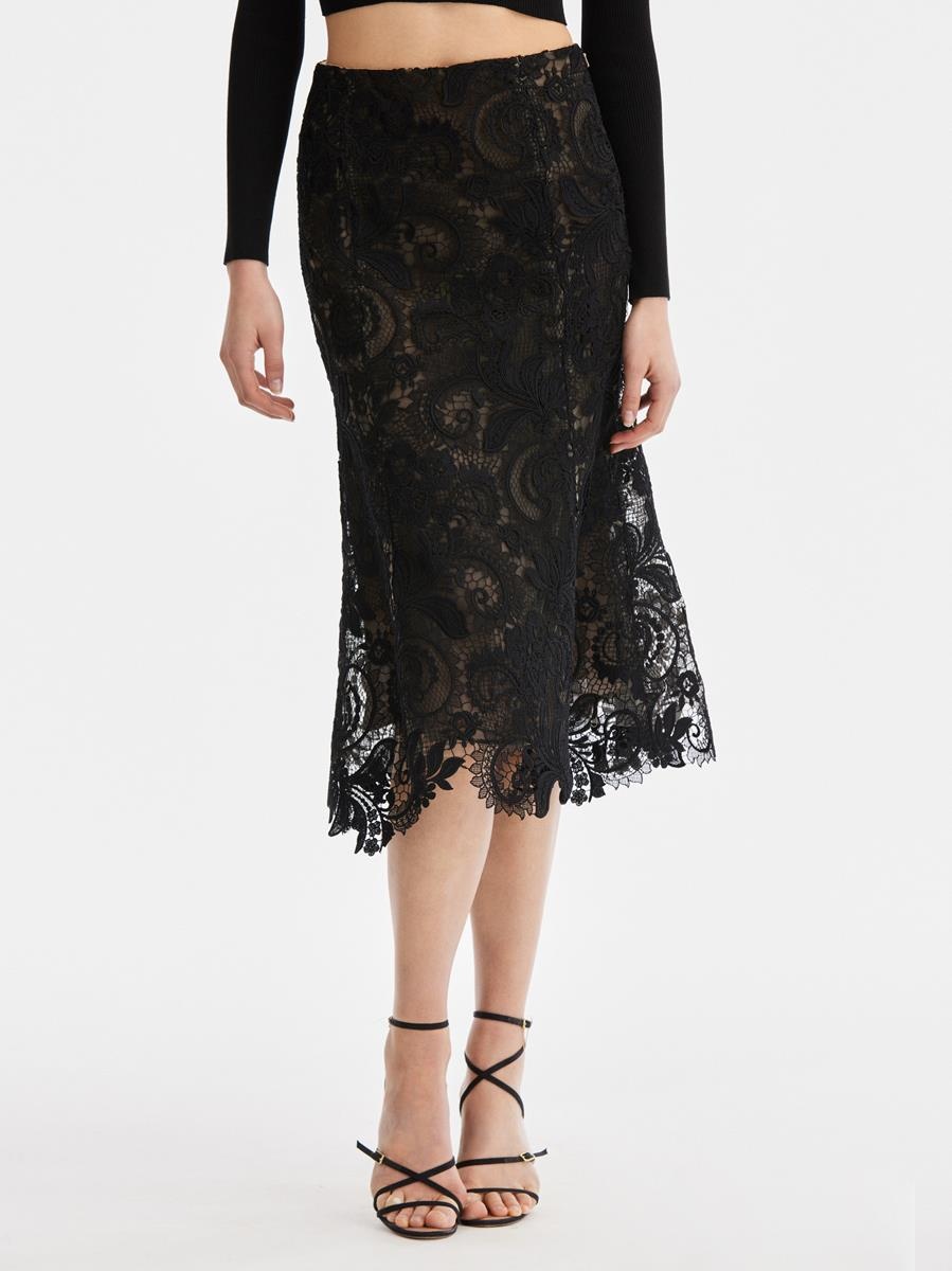 CORDED SCROLL GUIPURE LACE FLARE SKIRT - 3