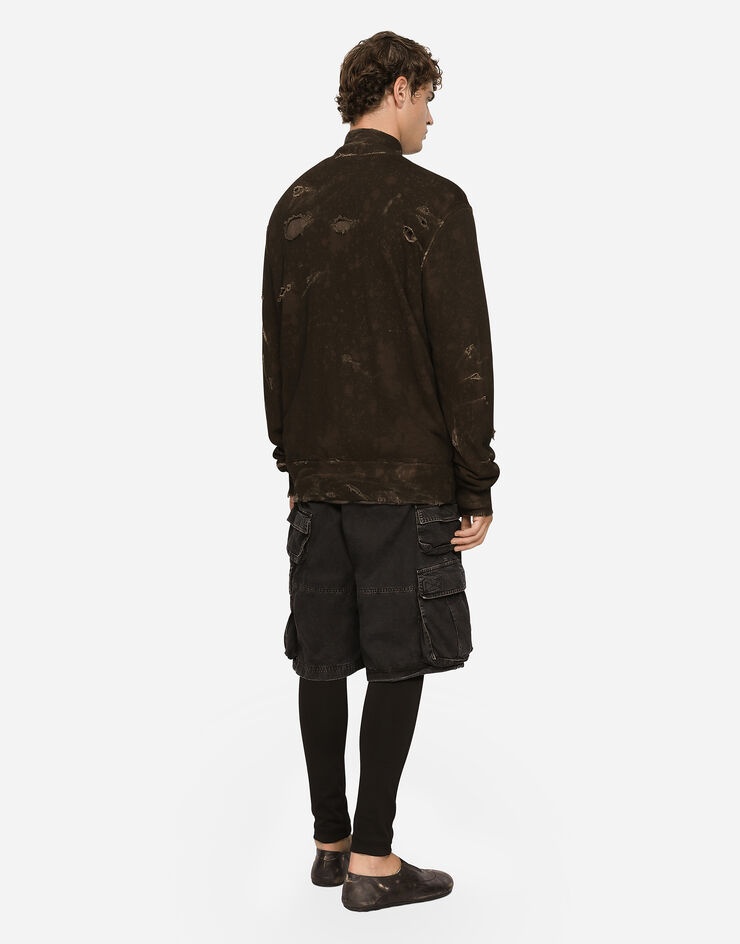 Zip-up washed jersey sweatshirt with print - 3