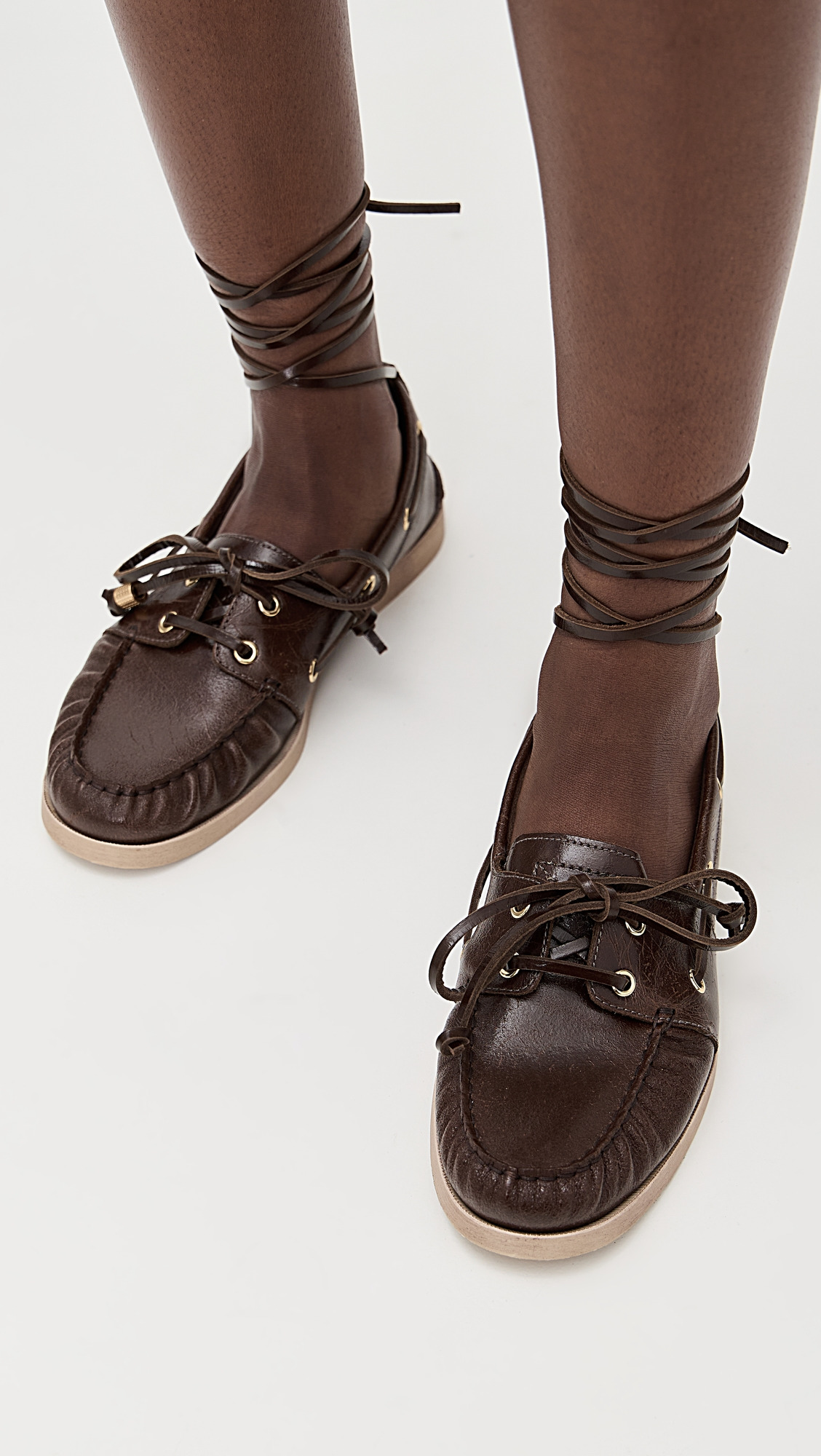 Wrinkled Leather Boat Shoes - 4