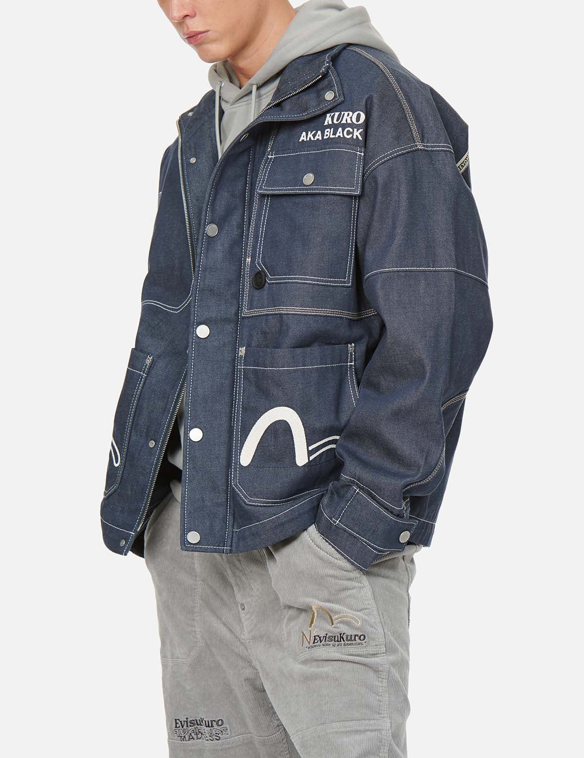 Contrast Stitching Padded Denim Worker Jacket - 3