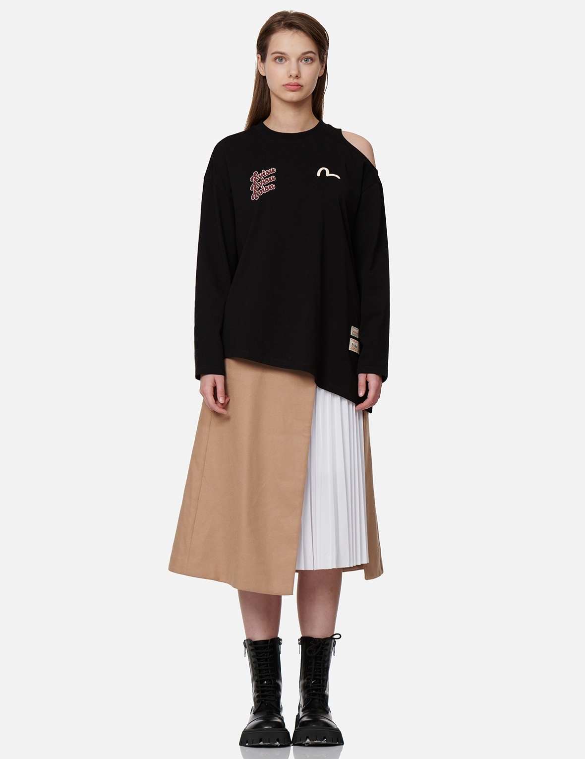 LOGO PRINT ONE-SHOULDER CUT-OUT T-SHIRT - 5