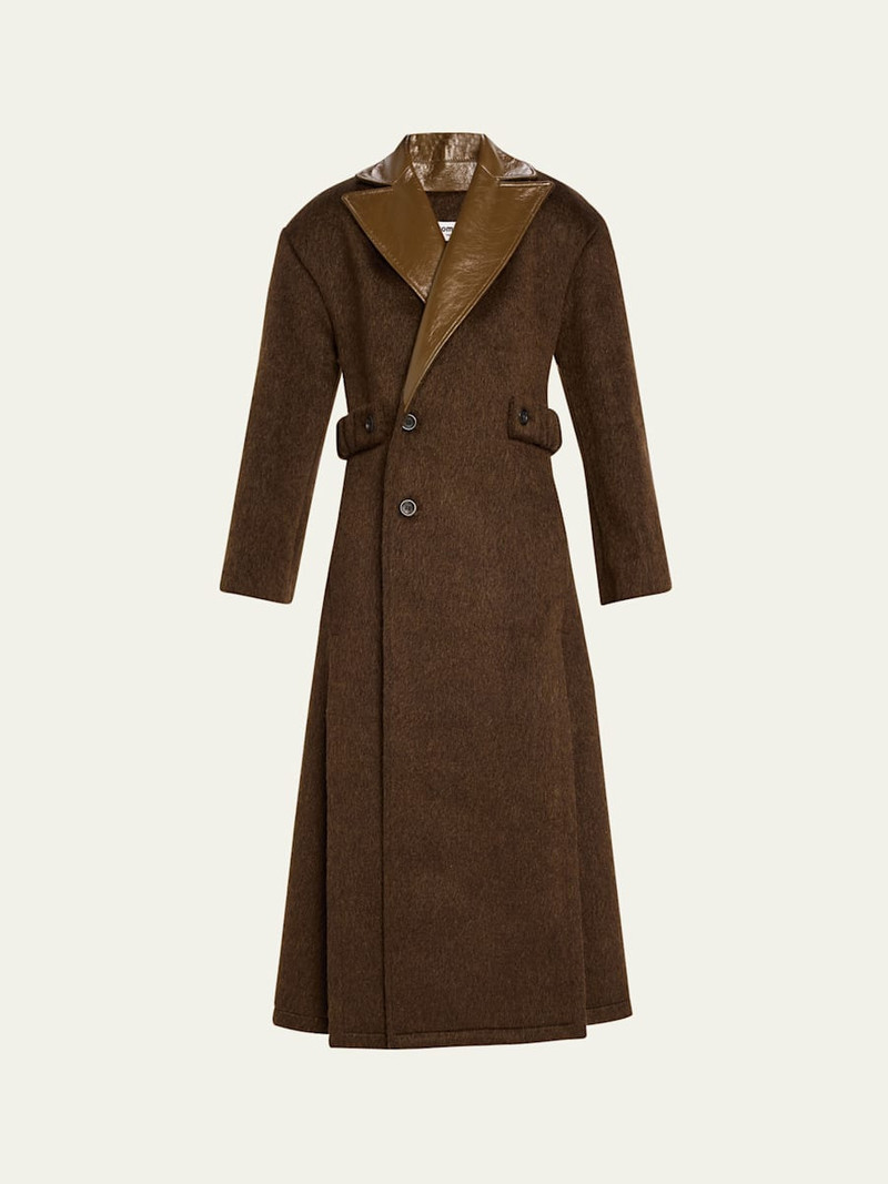 Shiny-Leather Lapels Double-Breasted Faux-Fur Trench Coat 1