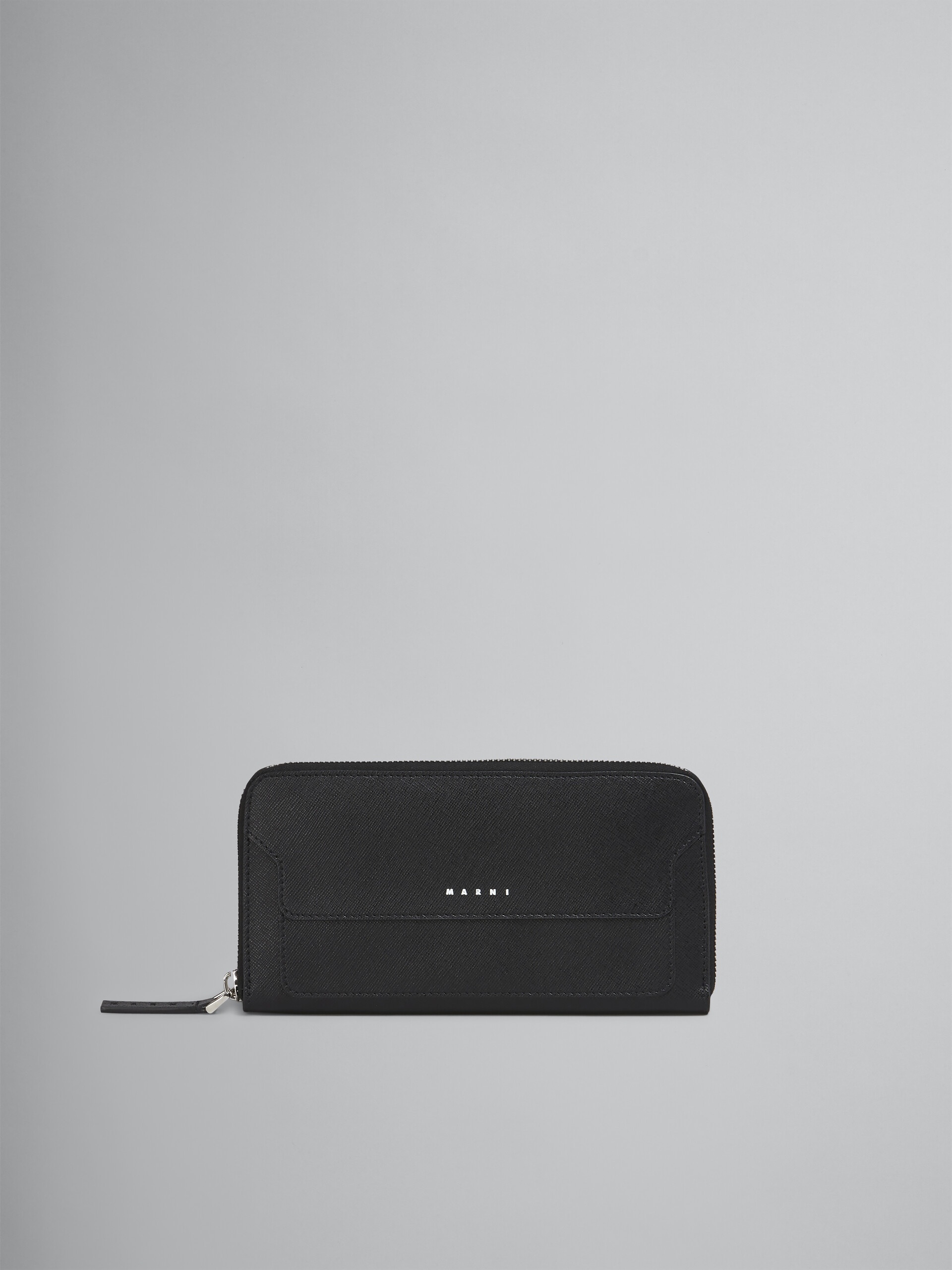 BLACK SAFFIANO LEATHER ZIP-AROUND WALLET - 1