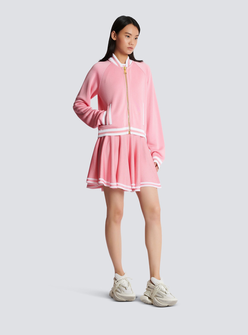 Balmain Cropped knitted varsity jacket with striped details outlook