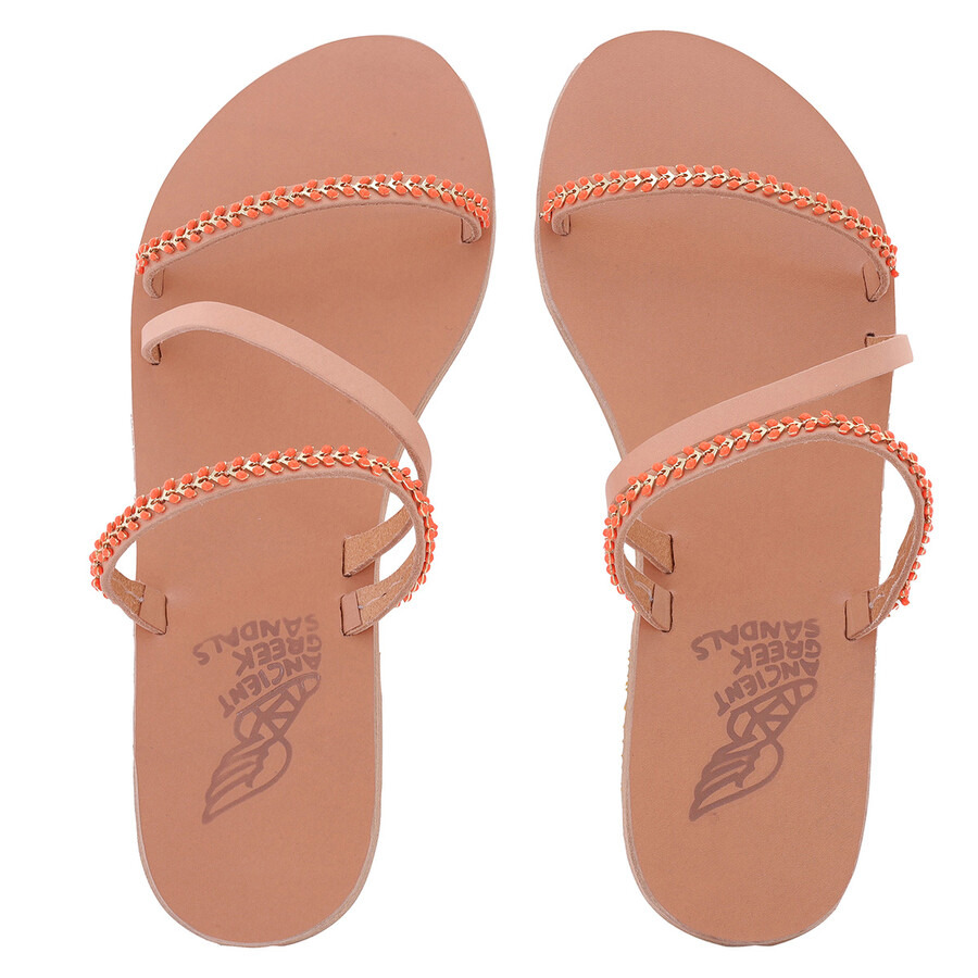 Ancient Greek Sandals Natural/Coral Apli Polytimi Chain Detail Sandals - 3