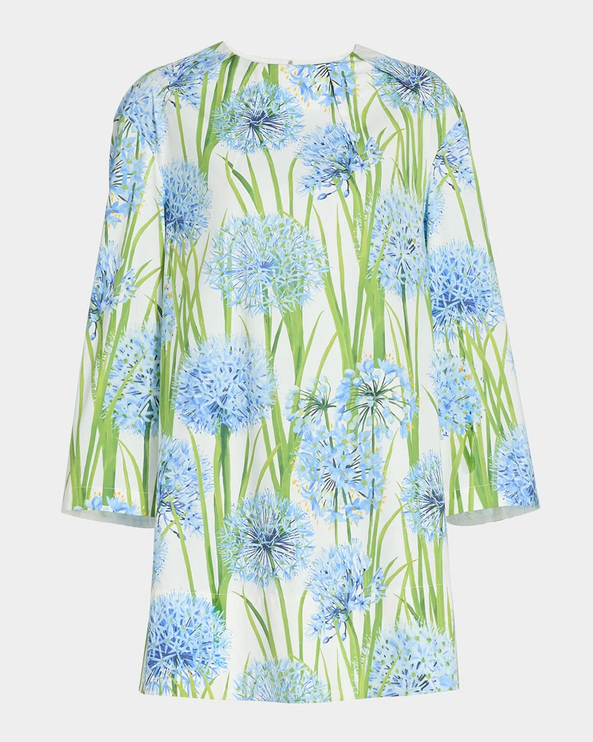Long-Sleeve Alliums-Print Poplin Mini Dress - 1
