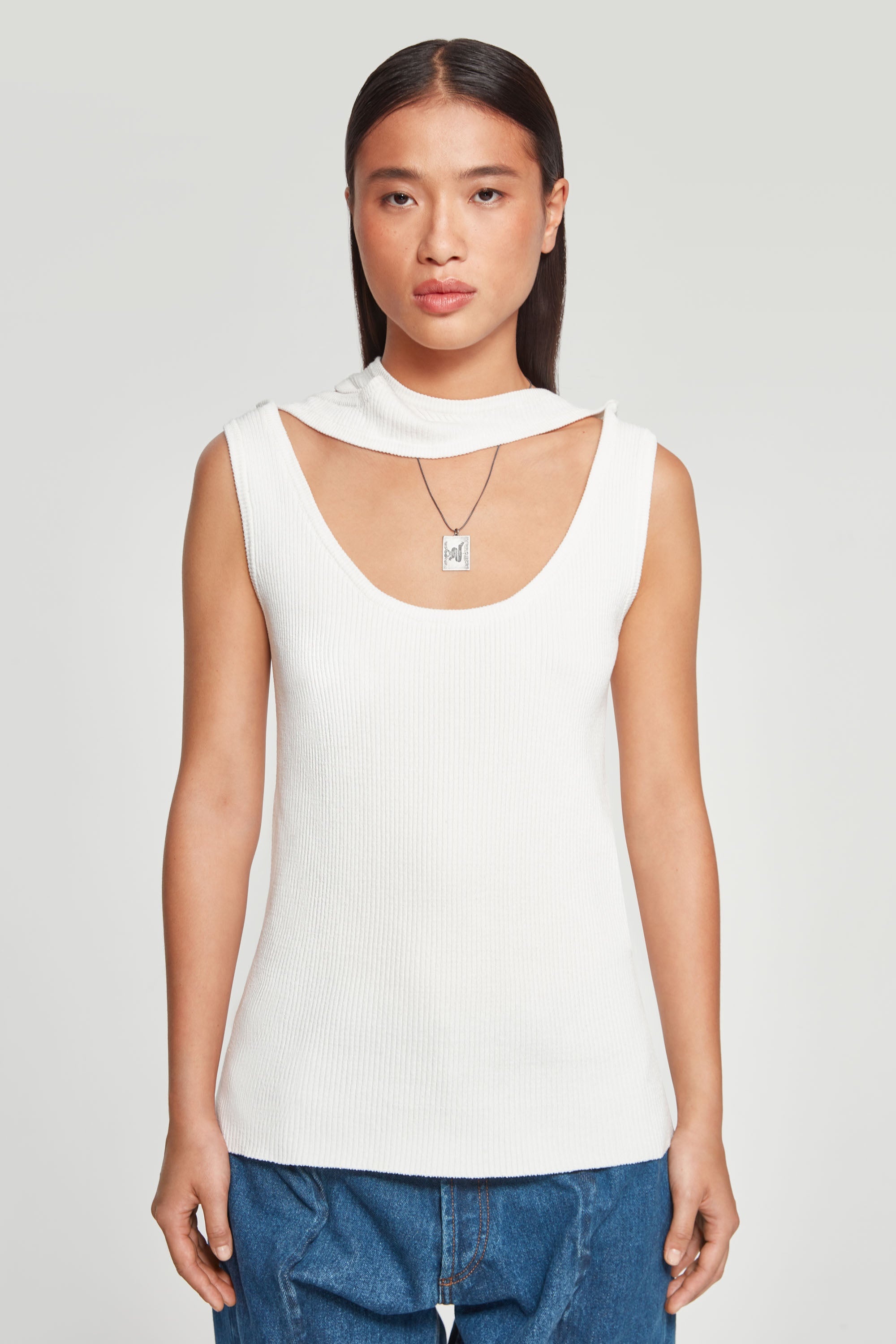 Classic Triple Collar Knit Tank Top - 8