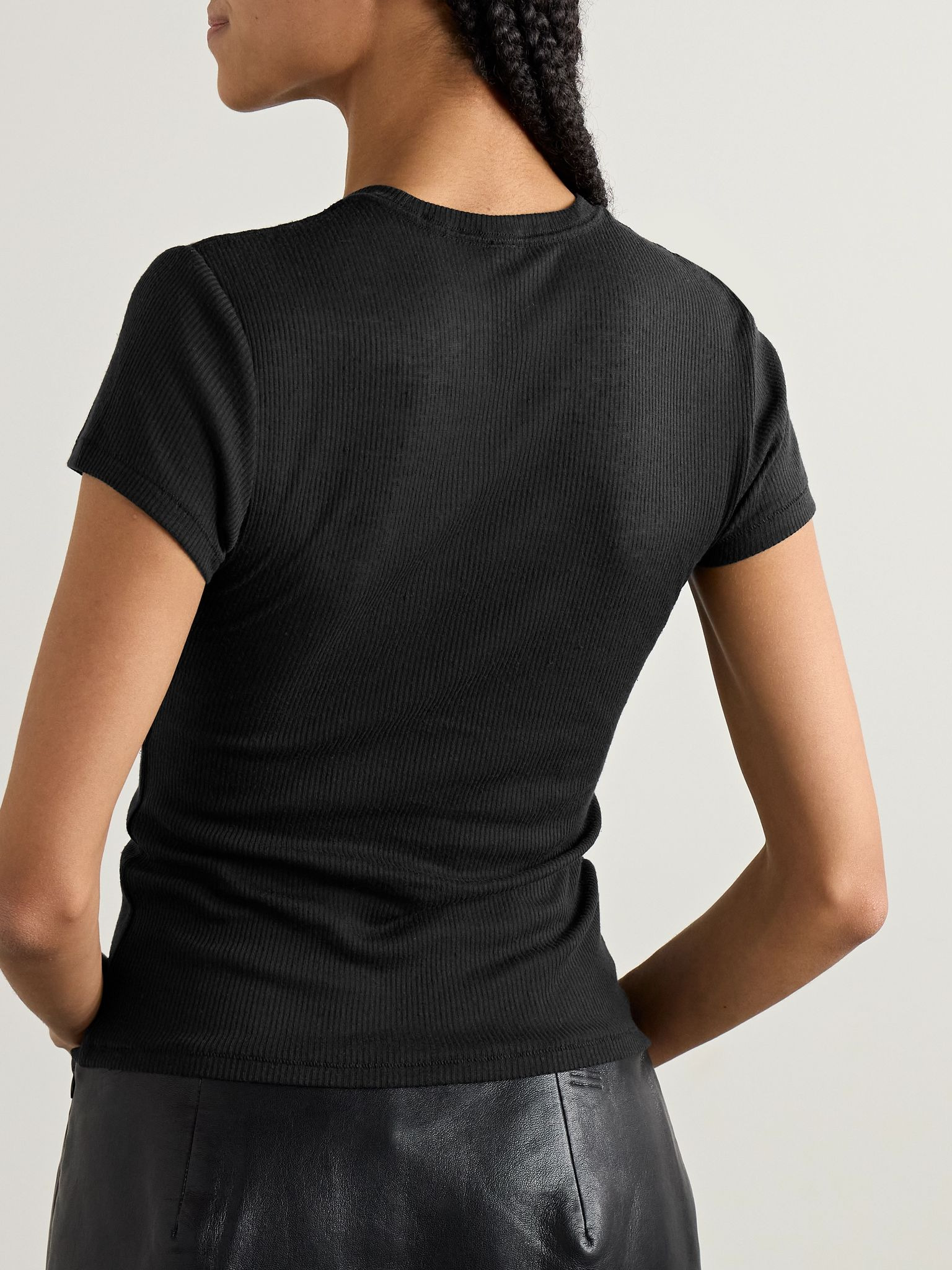 Sheer Stretch-Jersey T-Shirt - Soot Black - 3