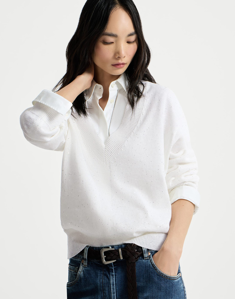 Linen and cotton Diamond yarn sweater 5