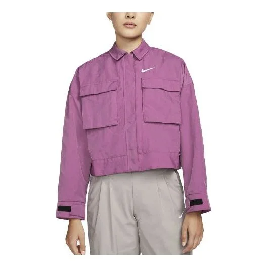 (WMNS) Nike SS22 Sportswear Essential Woven Lapel Long Sleeves Jacket Wine Red DM6244-507 - 1
