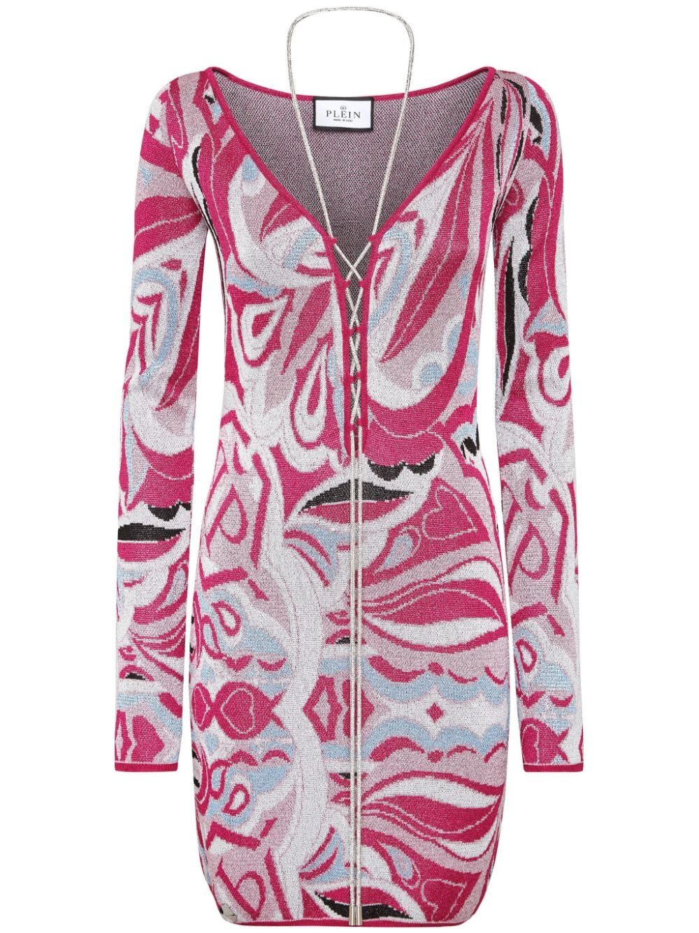 intarsia-knit crystal-stripe minidress - 1