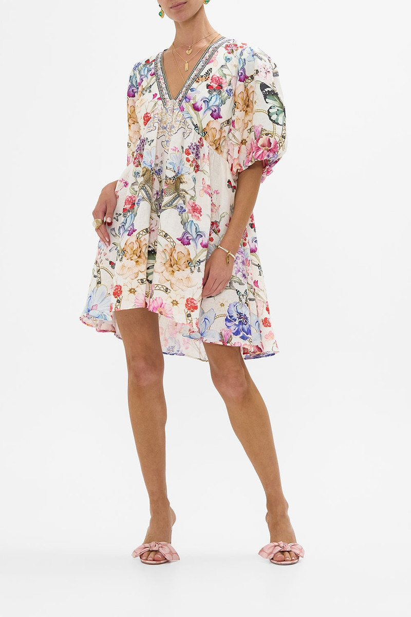 CAMILLA V NECK PUFF SLEEVE SHORT DRESS outlook