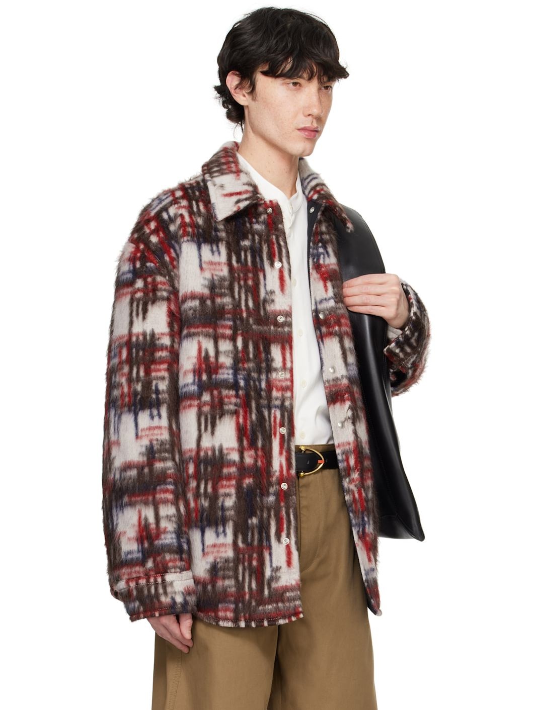 White & Red Alpaca Check Overshirt - 2