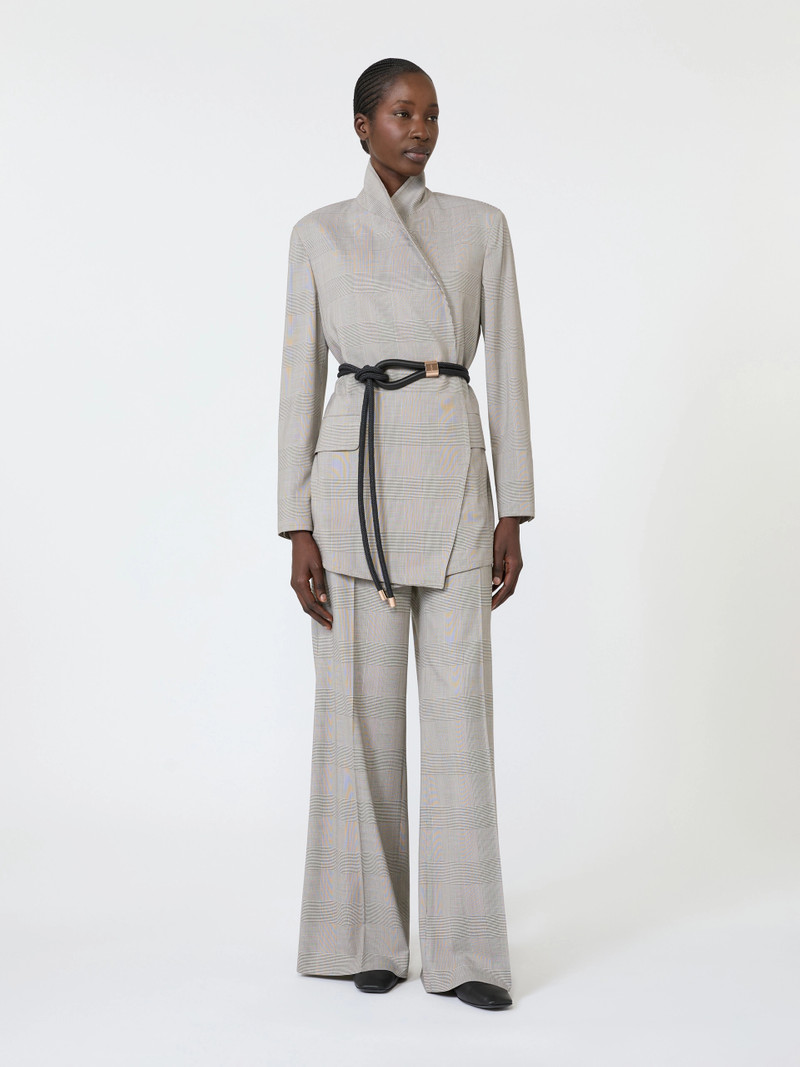 Max Mara NASELLO Glen plaid wool robe-inspired coat - OLIVE GREEN outlook