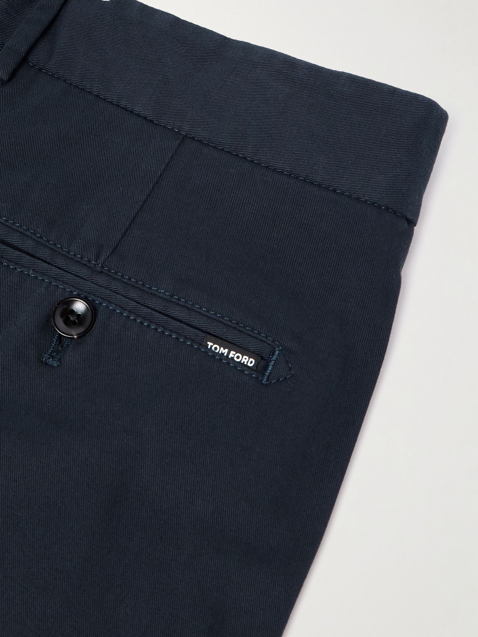 Straight-Leg Pleated Stretch-Cotton Twill Shorts Navy - 5