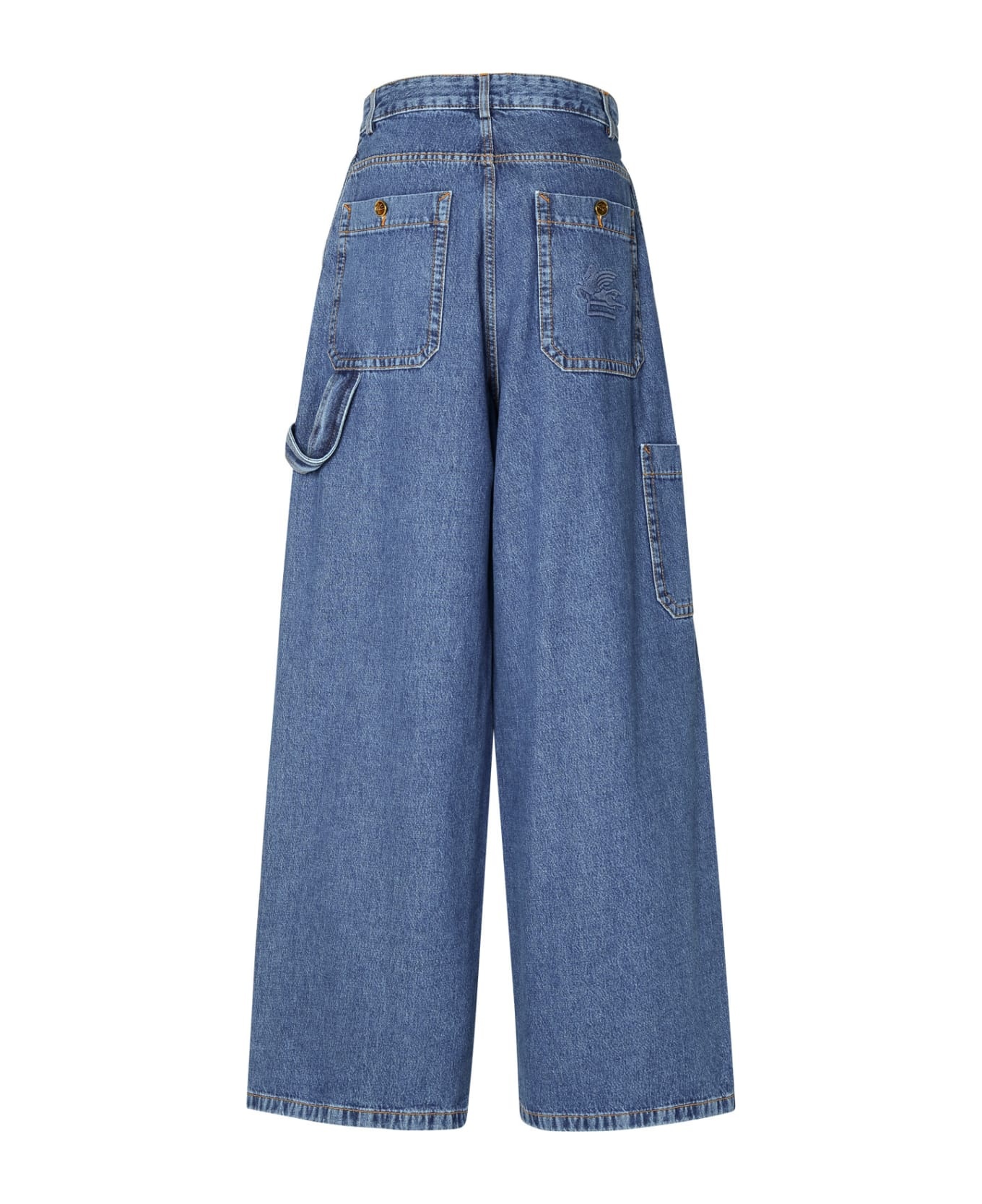 Blue Cotton Cargo Jeans - 3