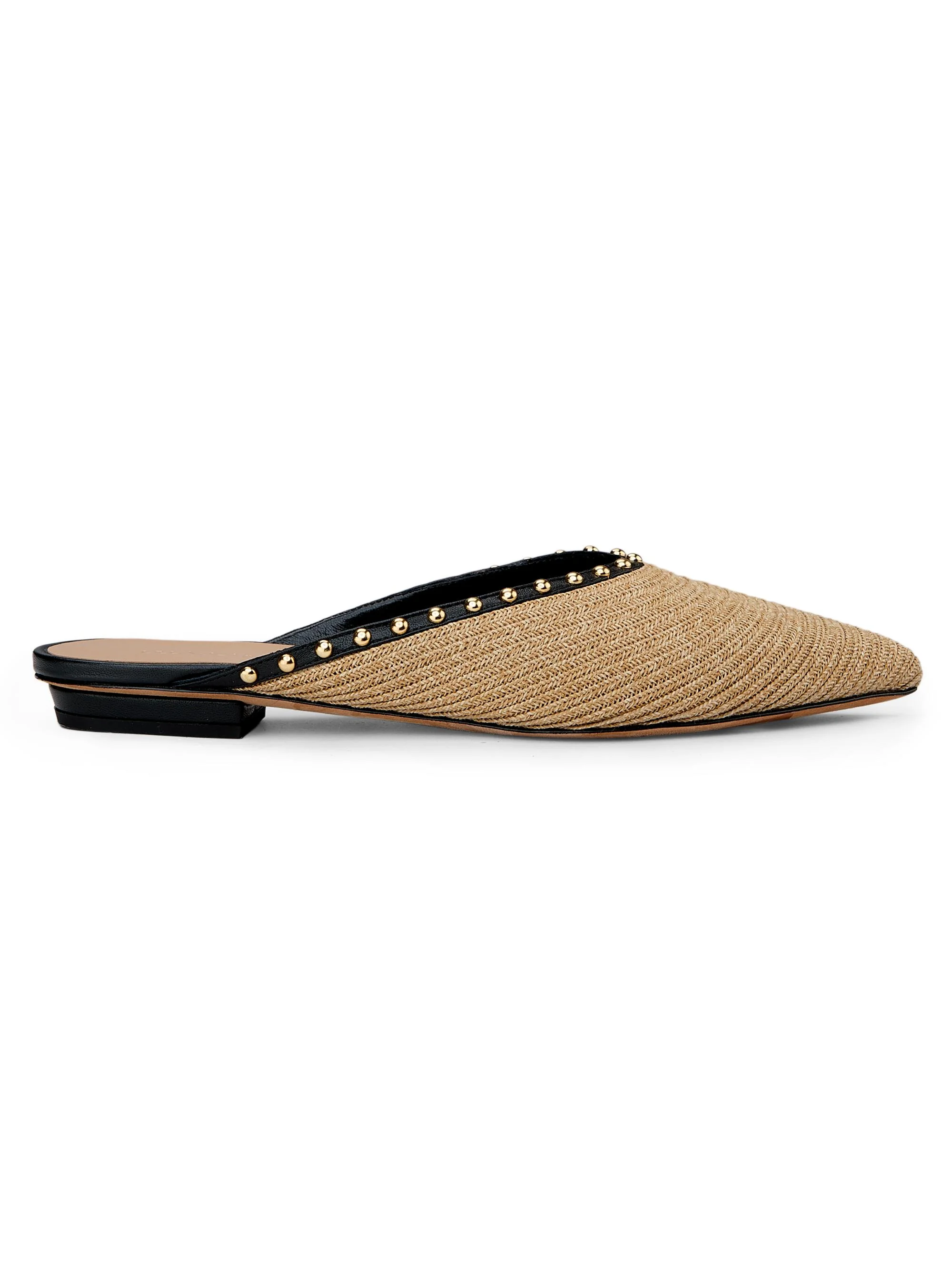 Women's Hera Raffia Studded Leather-Trimmed Mules - Natural - 1