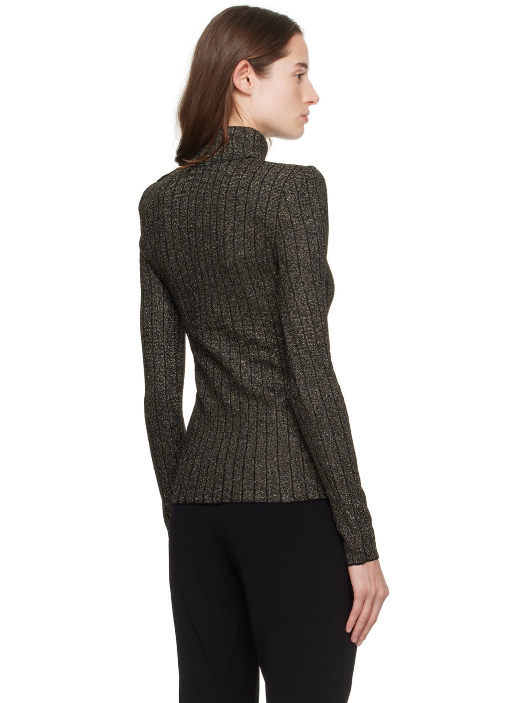 Black & Gold Ribbed Turtleneck - 3