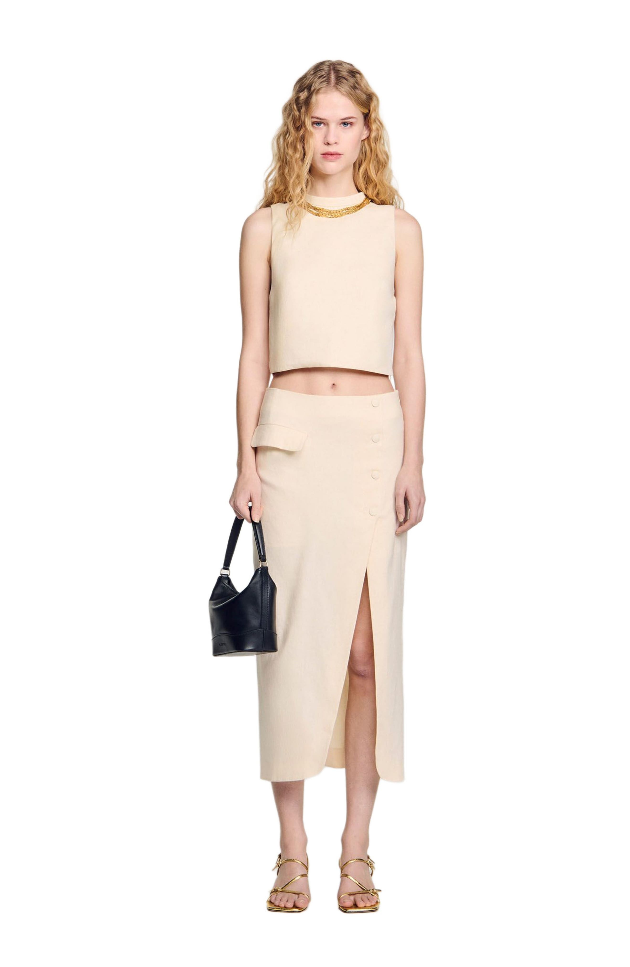 SANDRO Knit crop top with necklace in Ecru at Nordstrom - 6