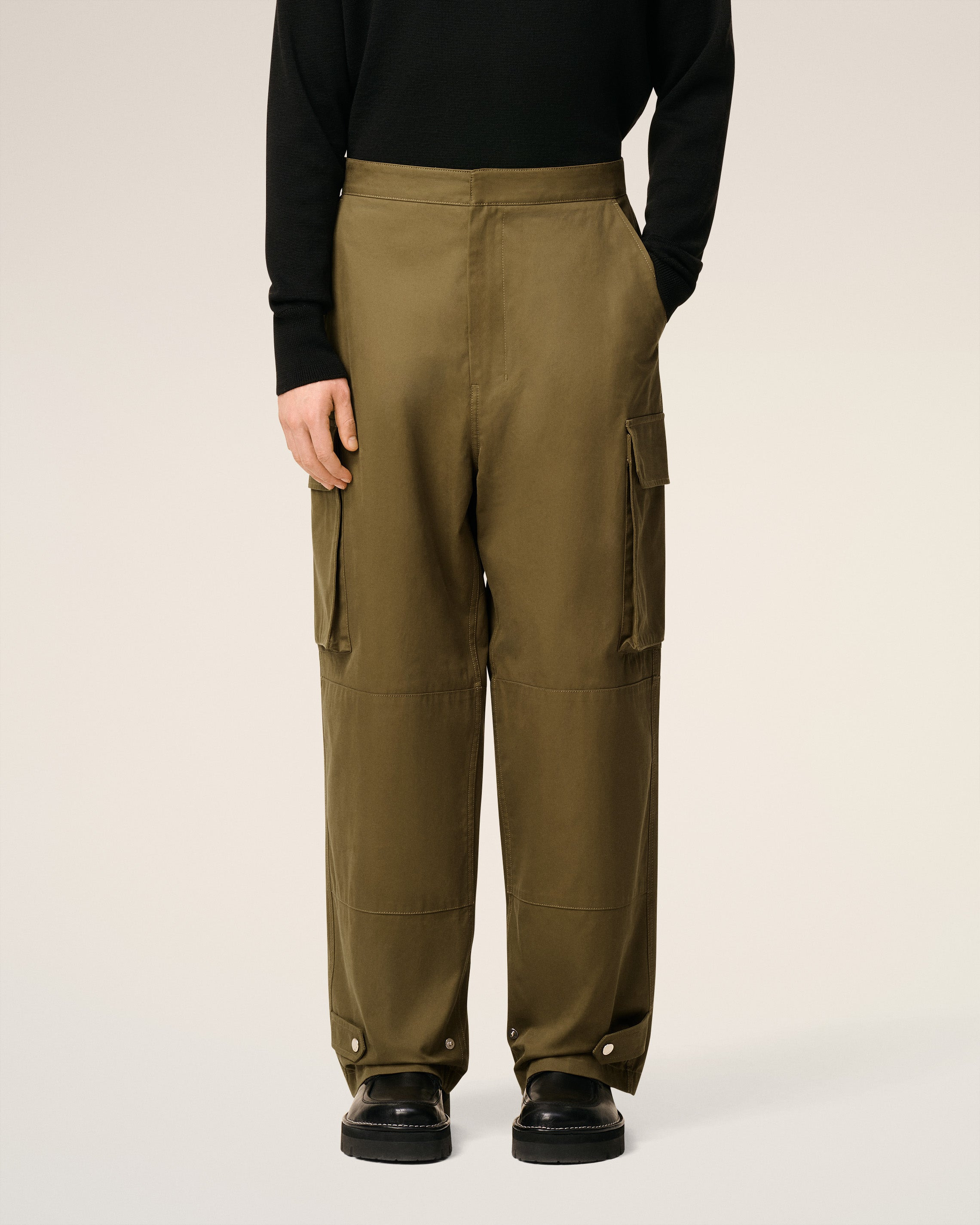 GREEN COTTON CARGO TROUSERS - 3