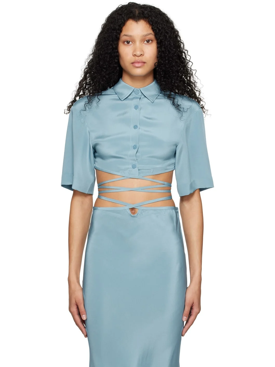 Blue Crop Tie Shirt - 1