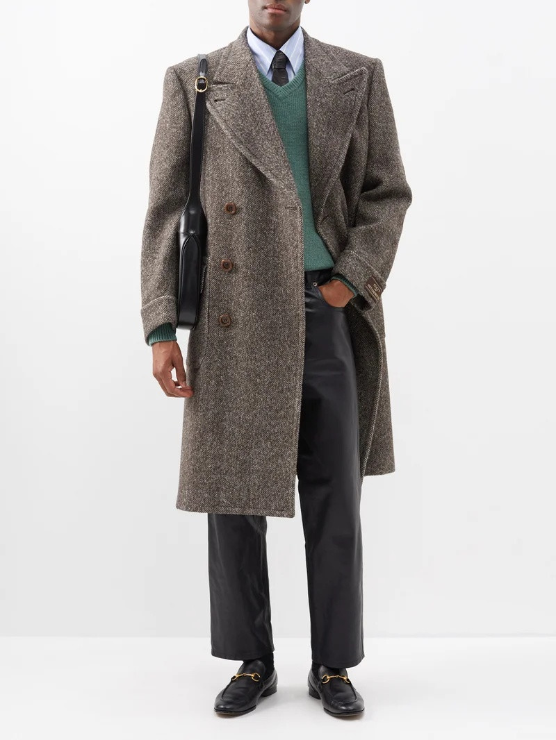 Double-breasted wool-herringbone overcoat 6