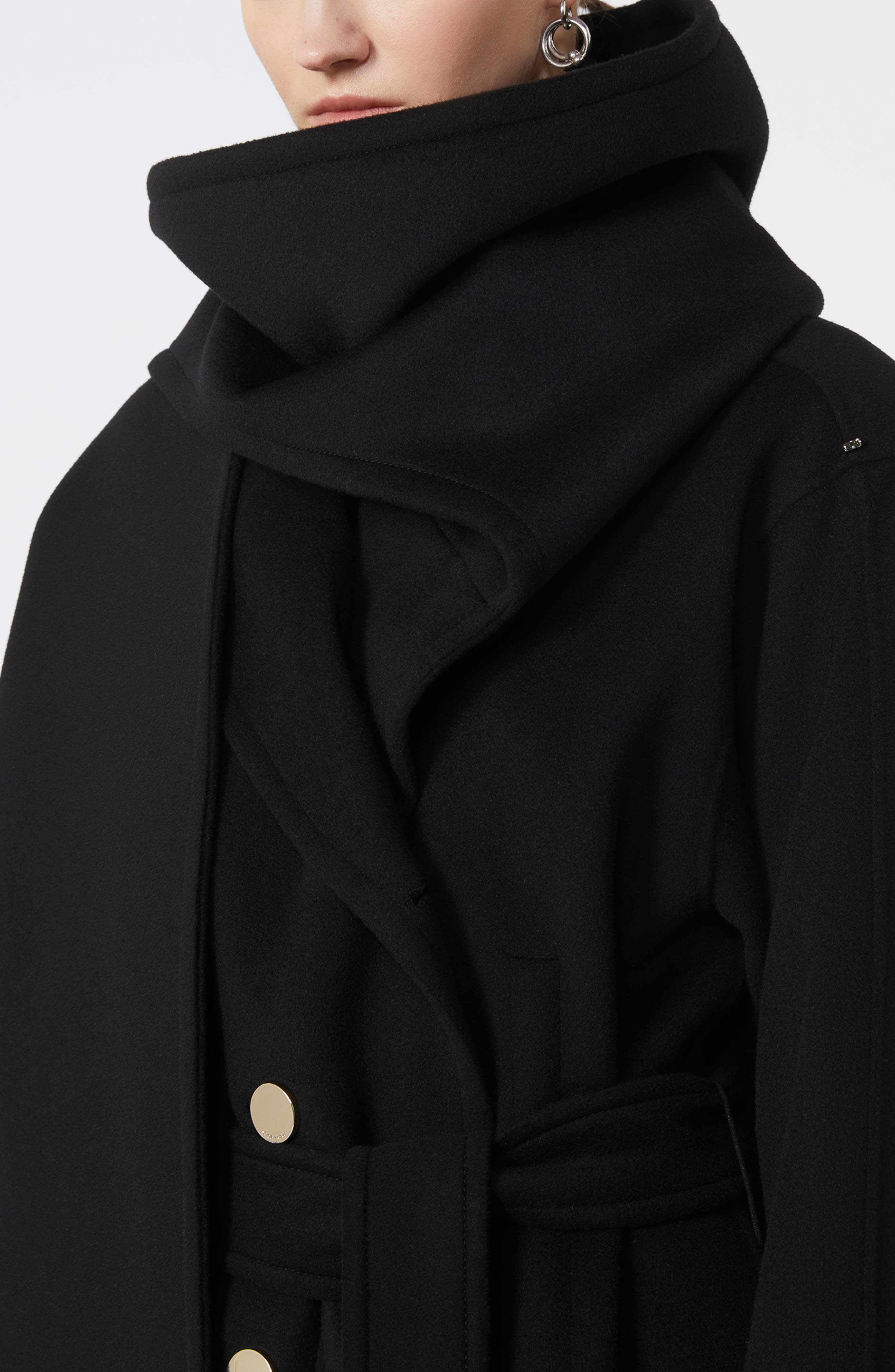 SPORTMAX Baldo Scarf Detail Virgin Wool Belted Coat in Black at Nordstrom - 3