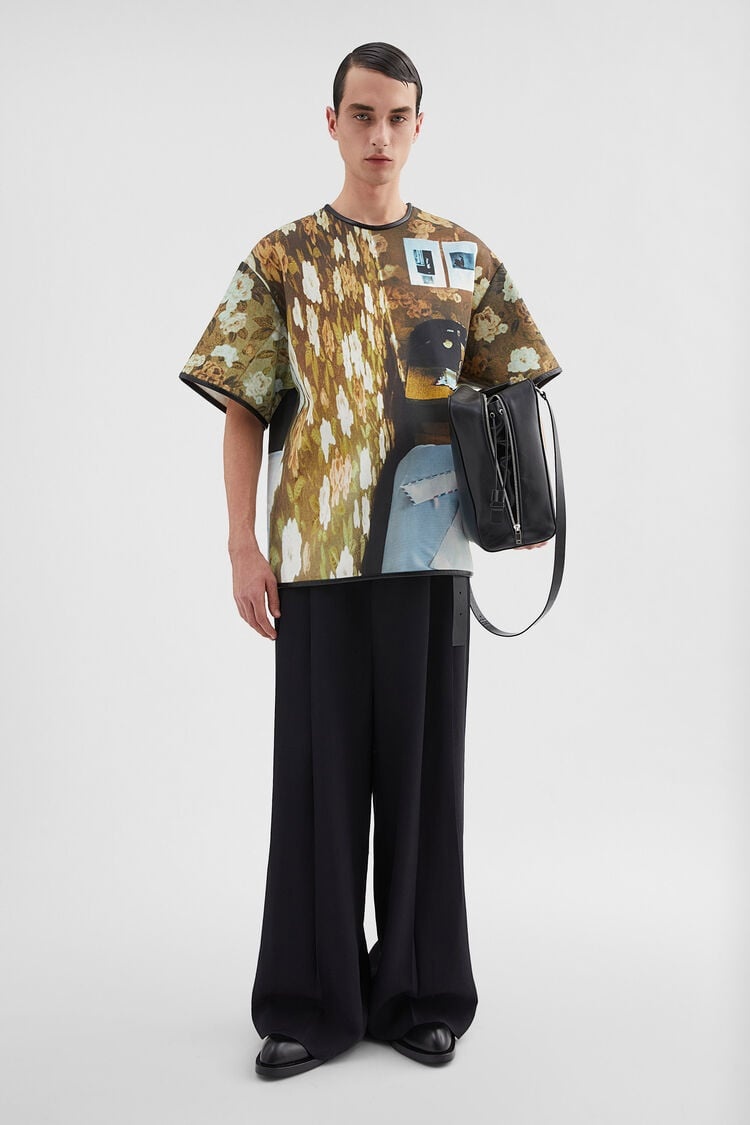 Printed T-Shirt with Leather Trim - 2