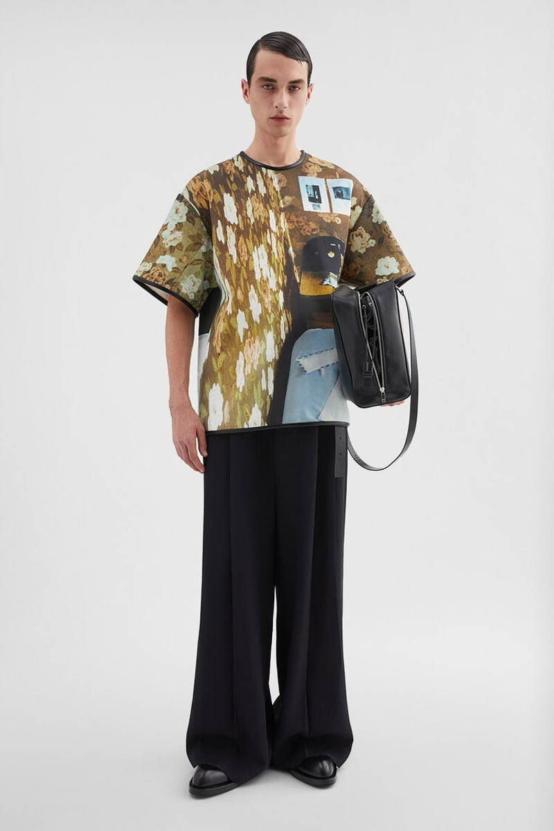 Jil Sander Printed T-Shirt with Leather Trim outlook