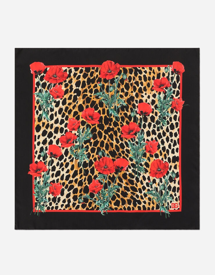 Silk bandanna with poppy and ocelot print - 1