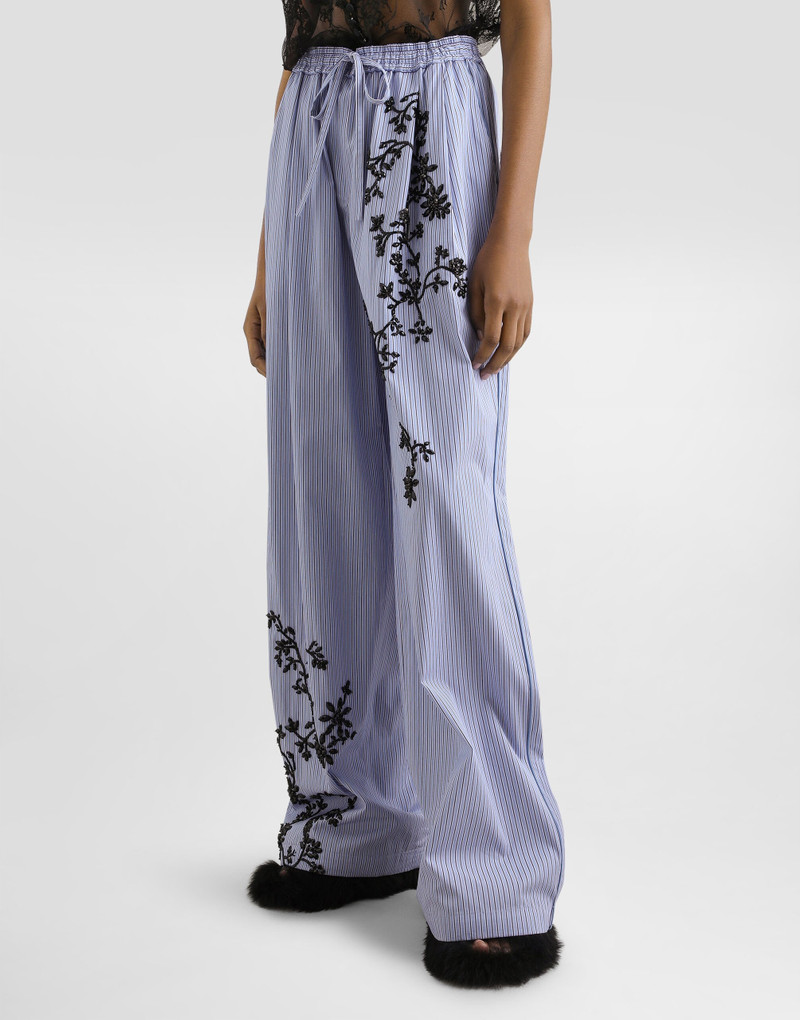 Striped poplin trousers with flowers embroidery 4