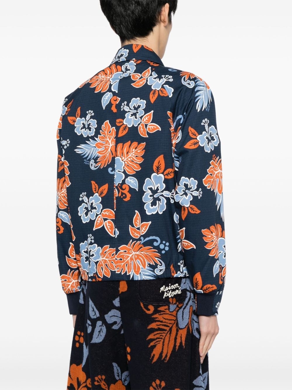 floral-print zip-up cotton jacket - 4