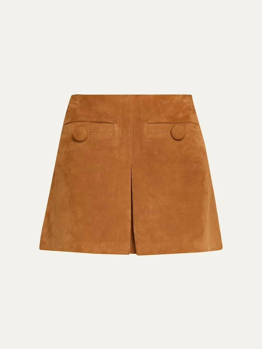 Suede Pleat Mini Skirt - 1