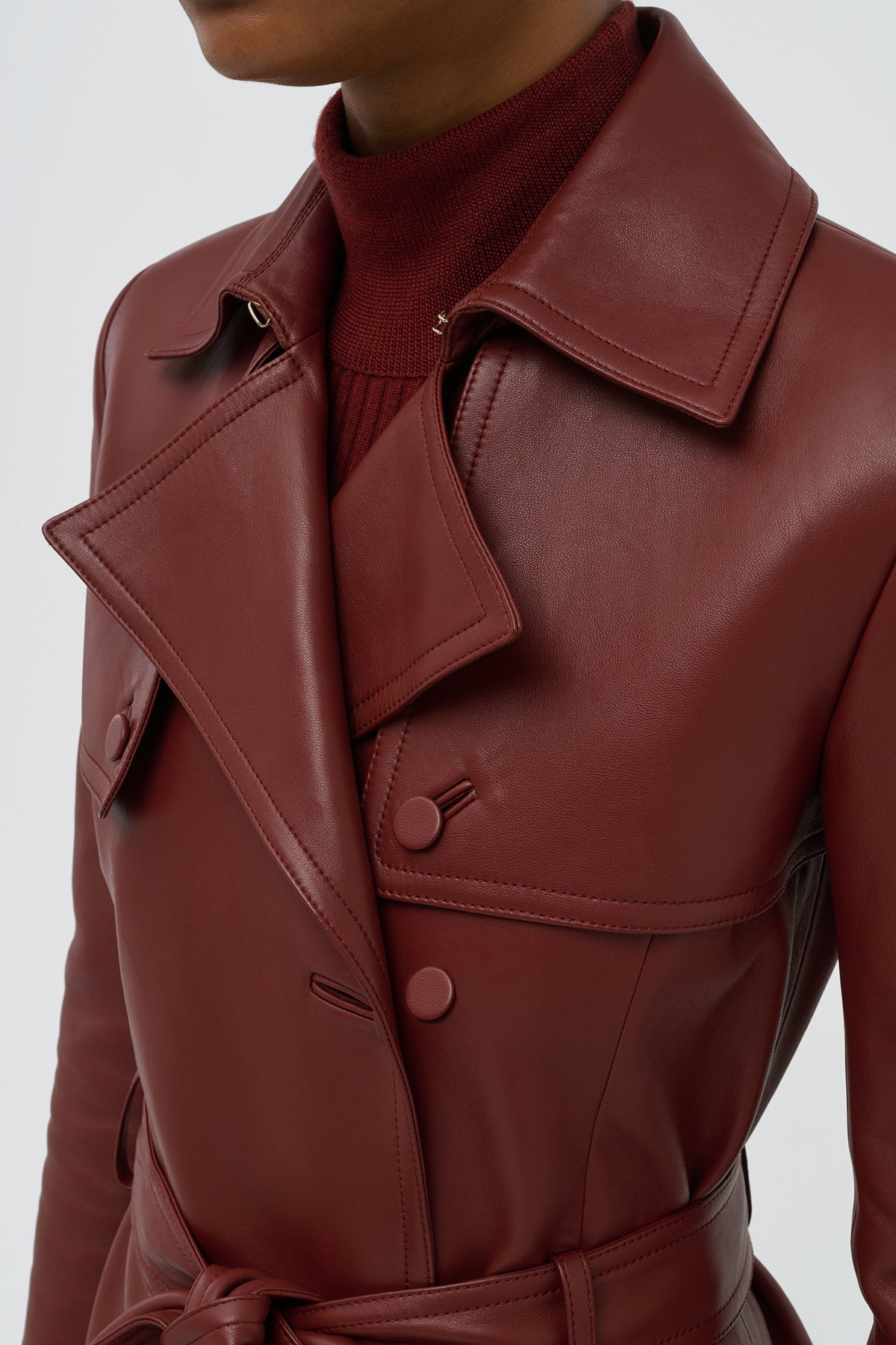 Pavel Raw Cut Trench Coat in Burnt Sienna Soft Leather - 7