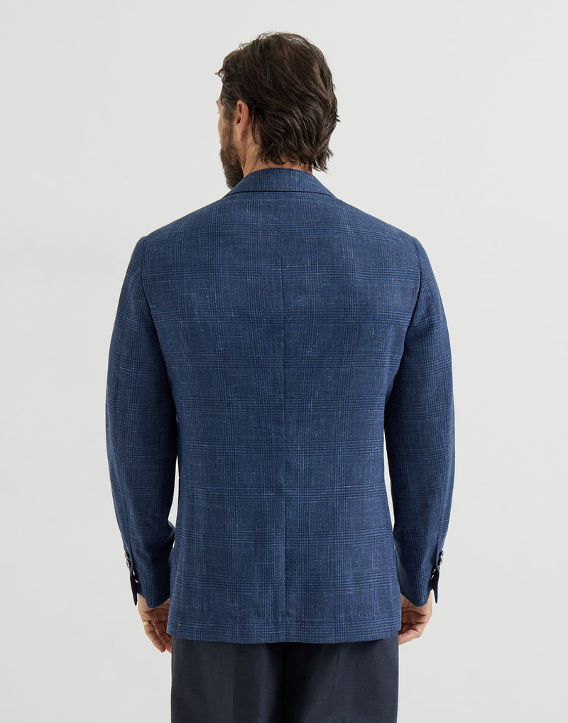 Wool, silk and linen Prince of Wales deconstructed blazer with patch pockets and metal buttons 3