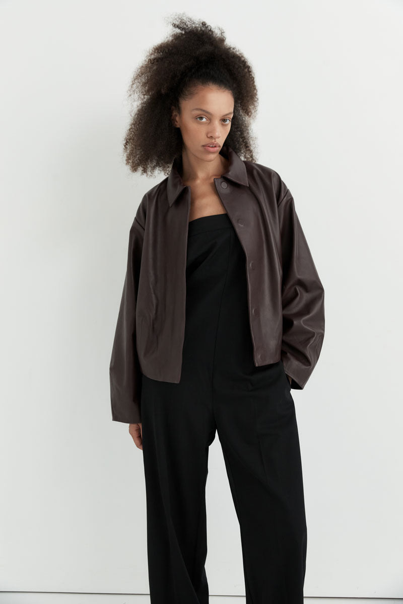 Cocoon Leather Jacket - Chocolate - 9