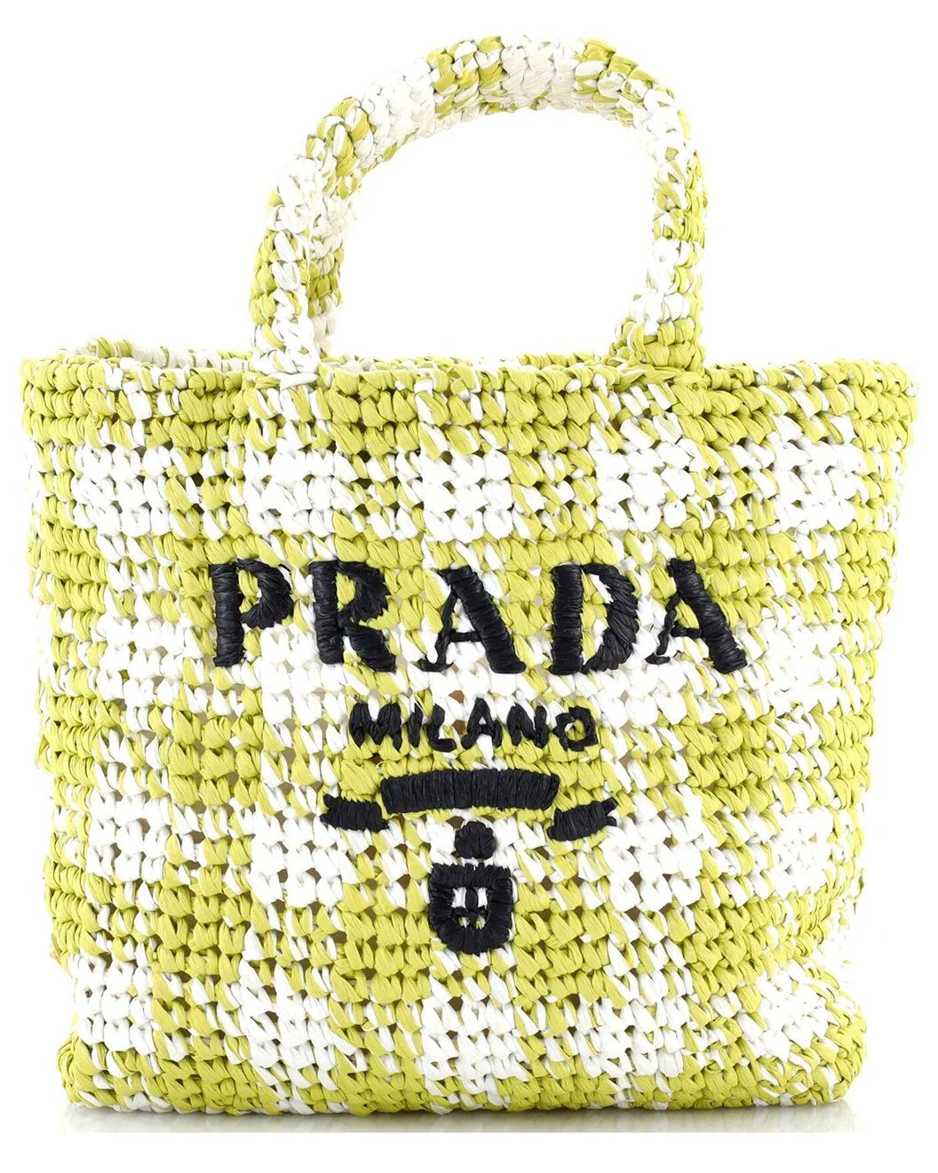 Prada Yellow Raffia Logo Tote Small (Authentic Pre-Loved) - 1