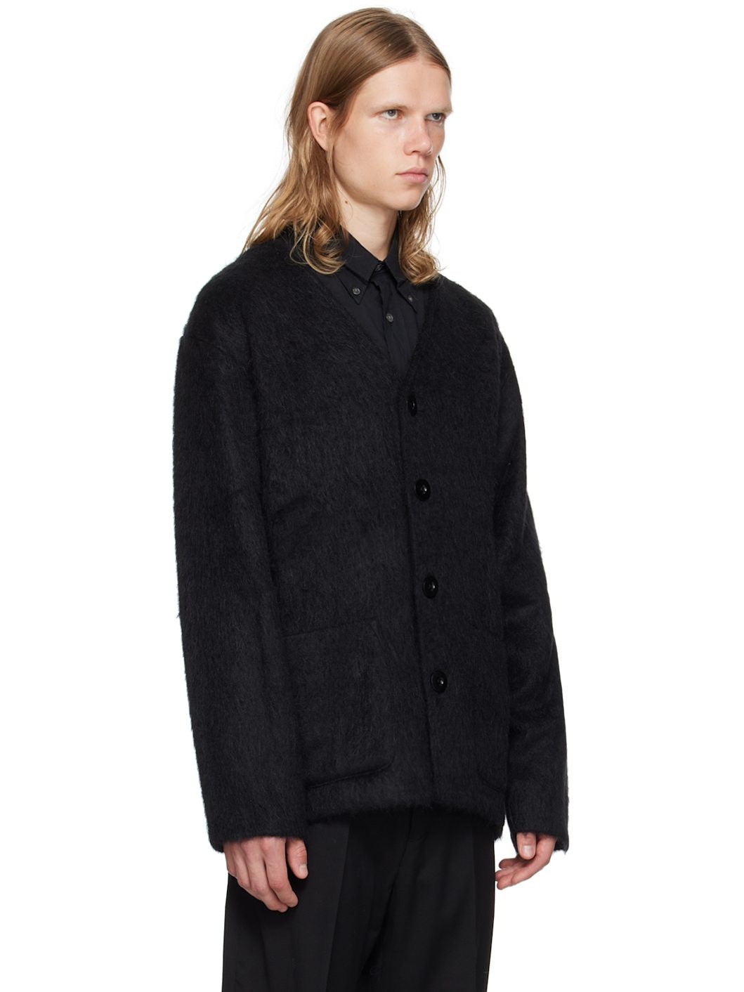 Black Shag Knit Cardigan - 2