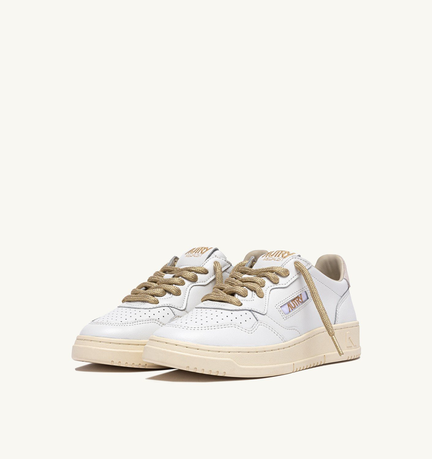 MEDALIST LOW SNEAKERS IN WHITE LEATHER AND DETAILS IN GOLD LUREX - 2