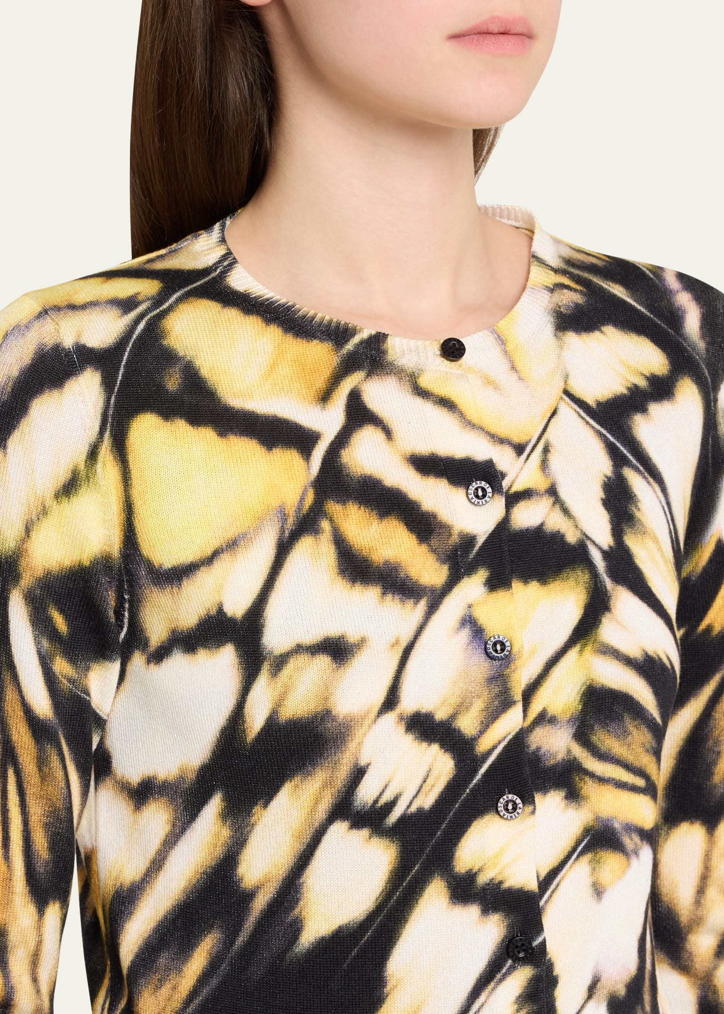 Butterfly-Printed Crewneck Cardigan - 5