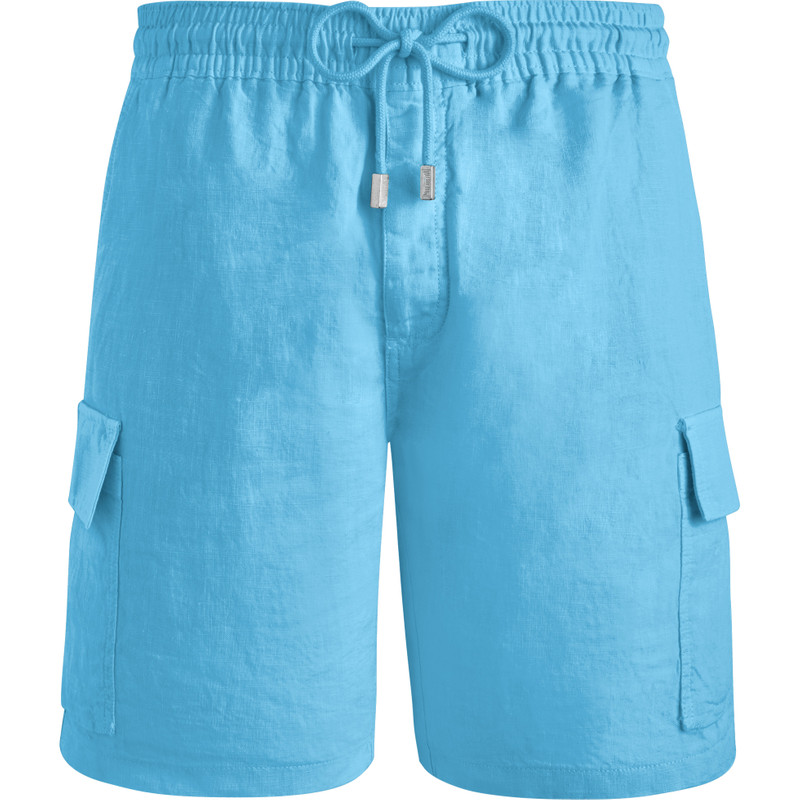Men Linen Bermuda Shorts Cargo Pockets 1