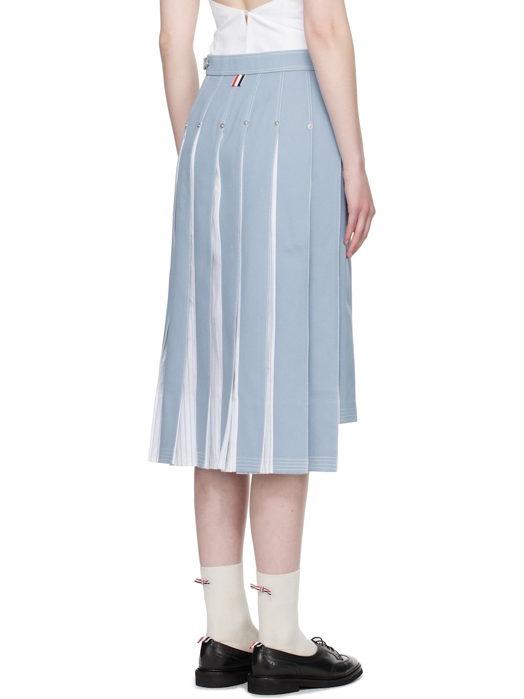 Blue Pleated Denim Midi Skirt - 3