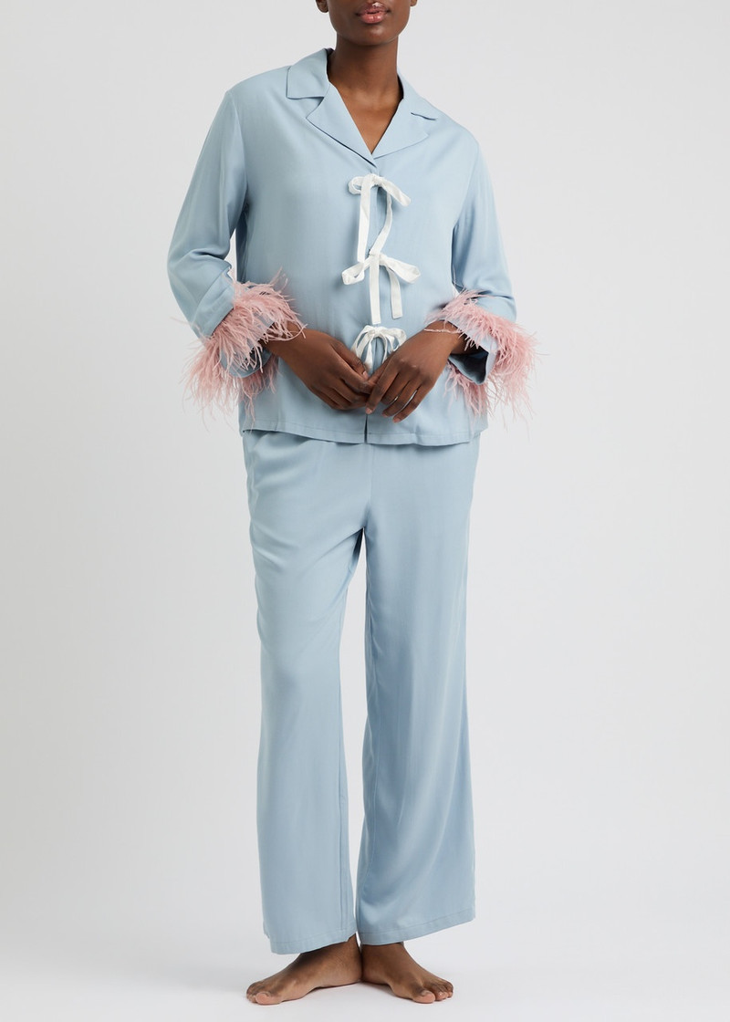 Sleeper The Bow Feather-trimmed Twill Pyjama set 4