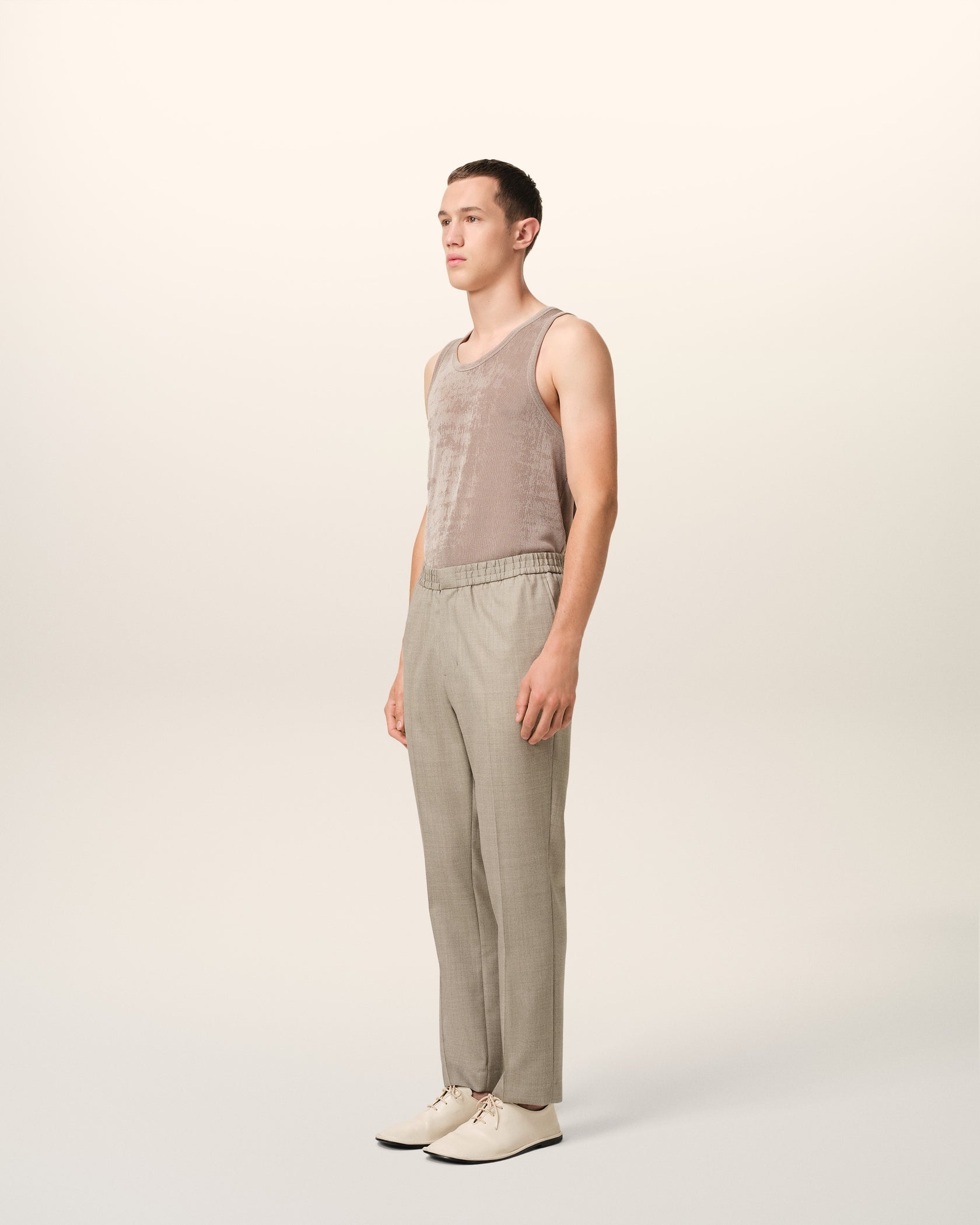 Beige Wool Elasticated Waist Trousers - 4