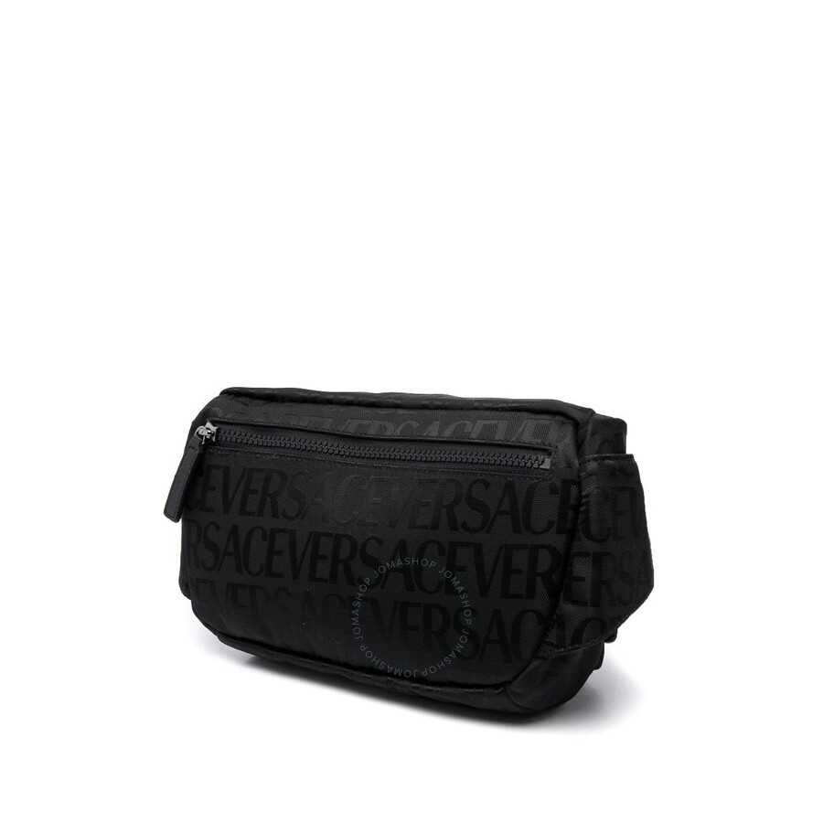 Versace Black Allover Logo Print Neo Nylon Belt Bag - 2