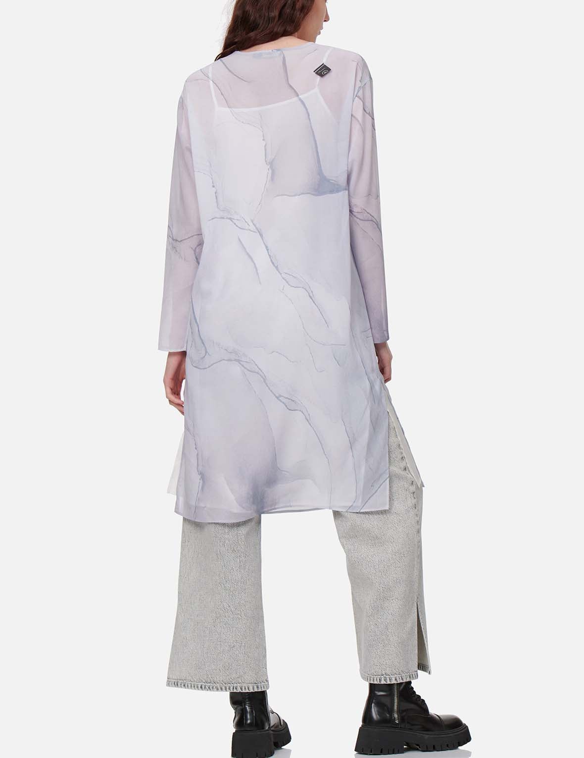Marble-pattern Print Mesh Dress (with Inner Dress) - 6