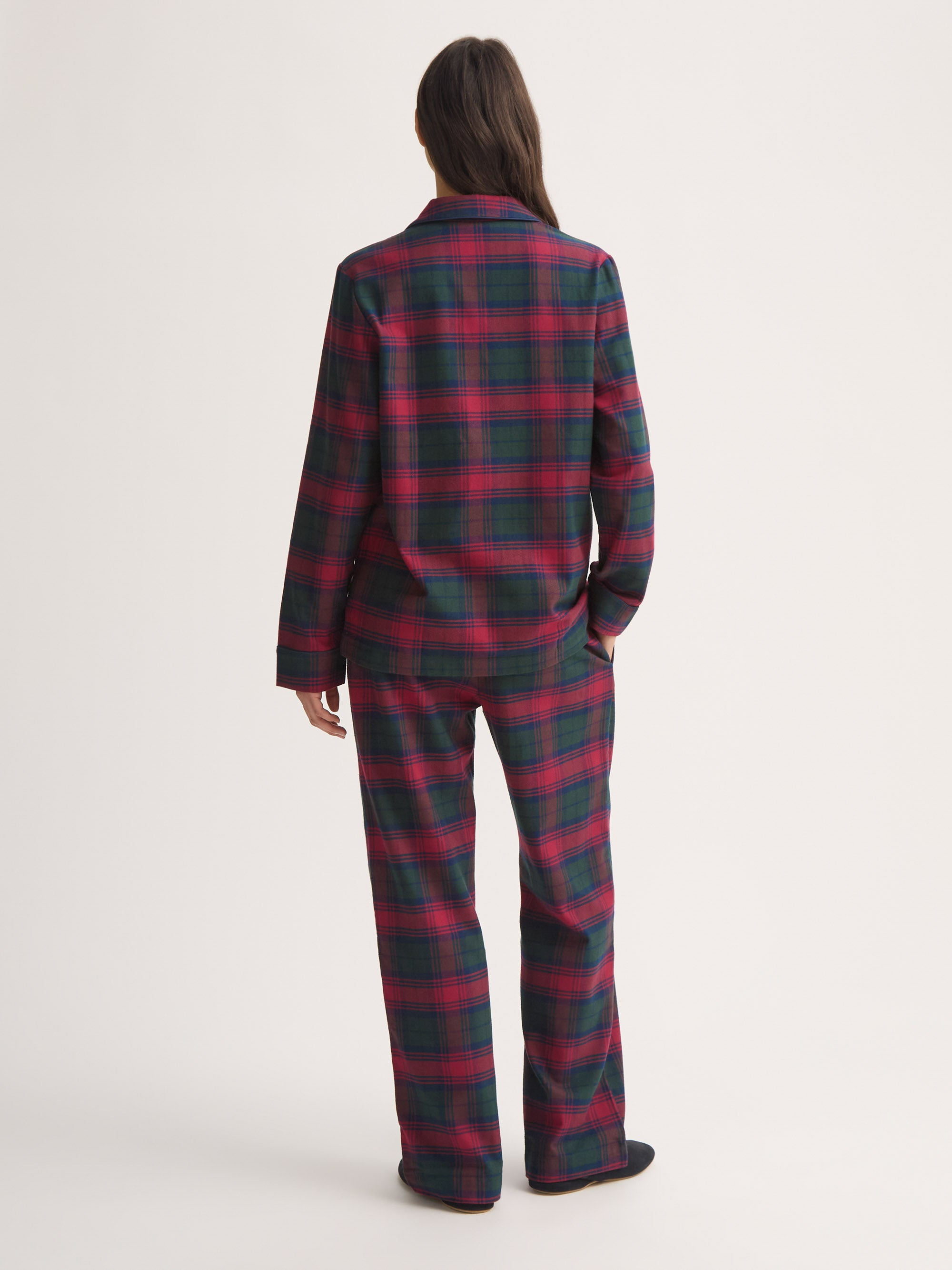 Women's Pajamas Kelburn Brushed Cotton Burgundy Red & Green Check - 4
