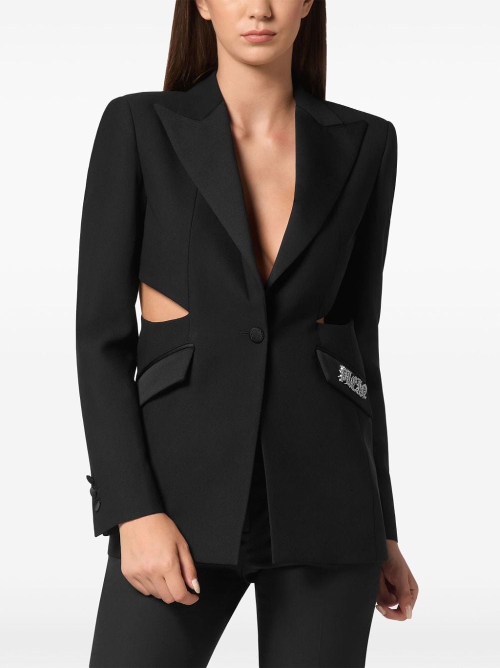 logo-plaque cut-out blazer - 3