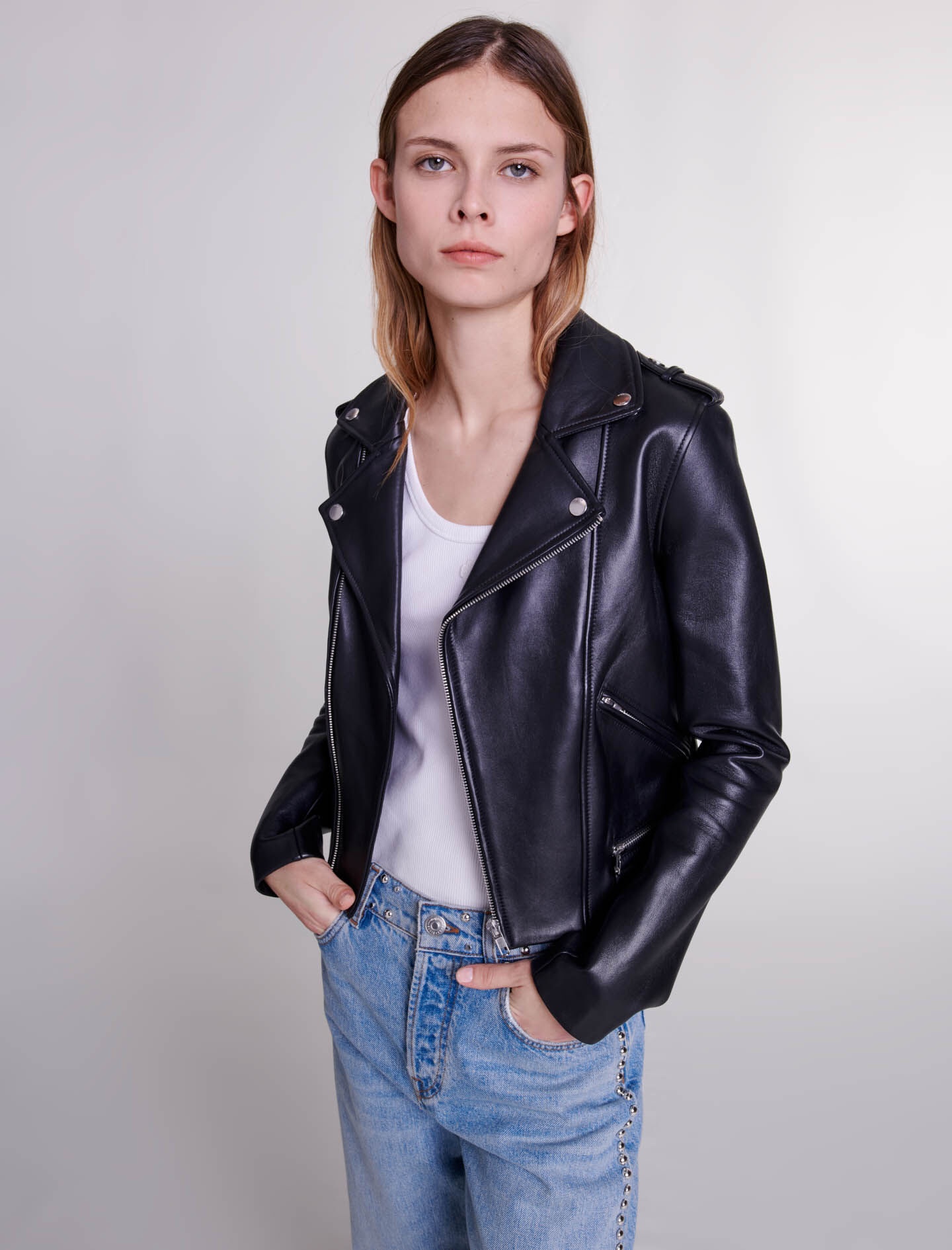 Leather biker-style jacket - 6